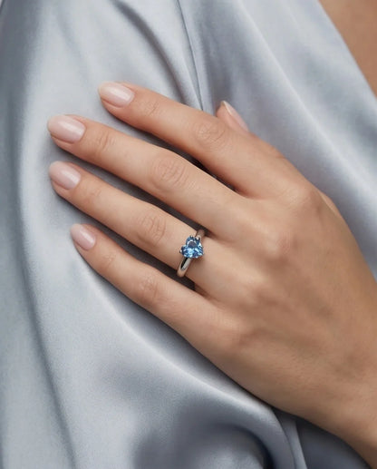 Sterling Silver Heart-Cut Blue Topaz Solitaire Ring