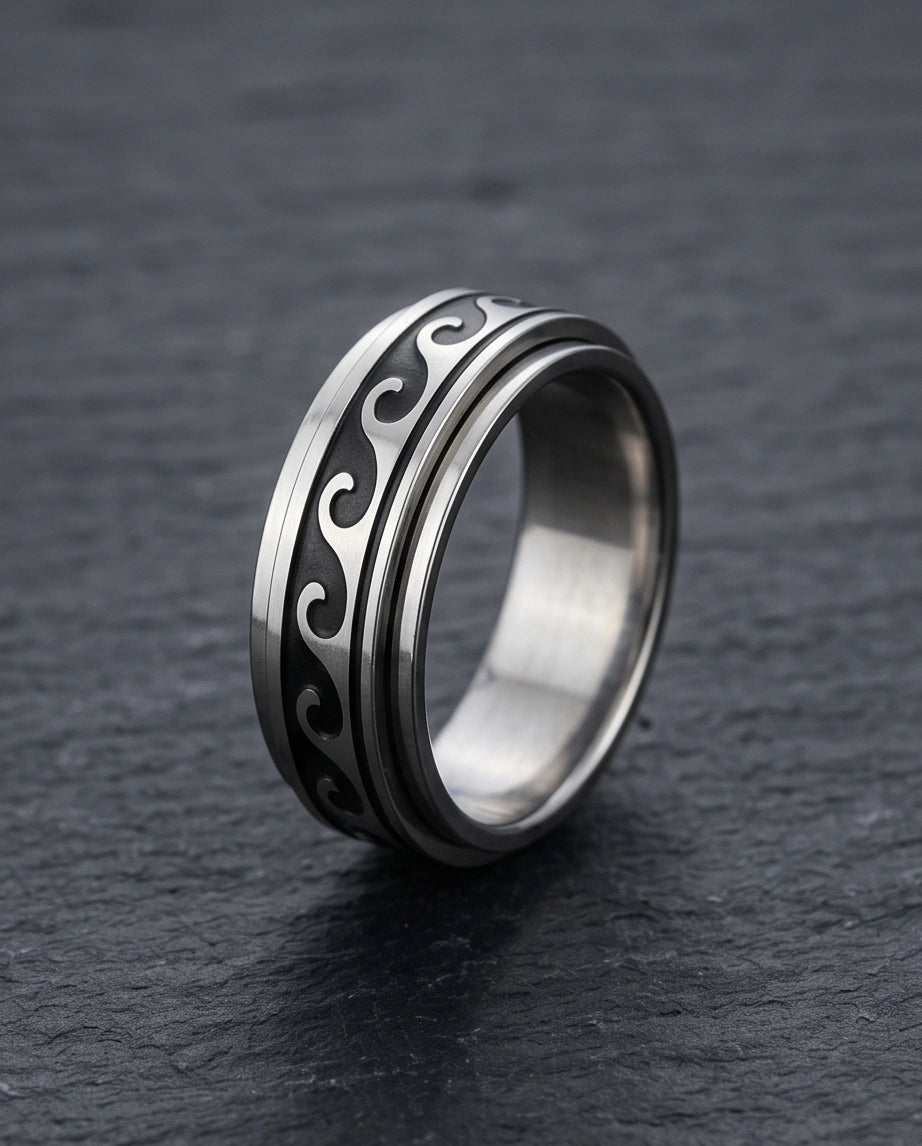 Minimalist Ocean Wave Engraved Band Ring