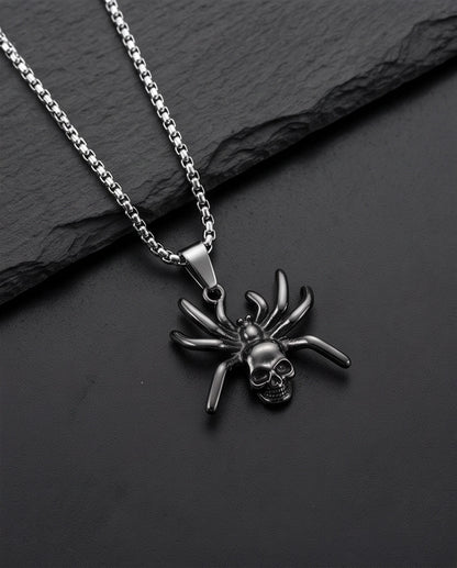 Black Spider Skull Motif Pendant Necklace