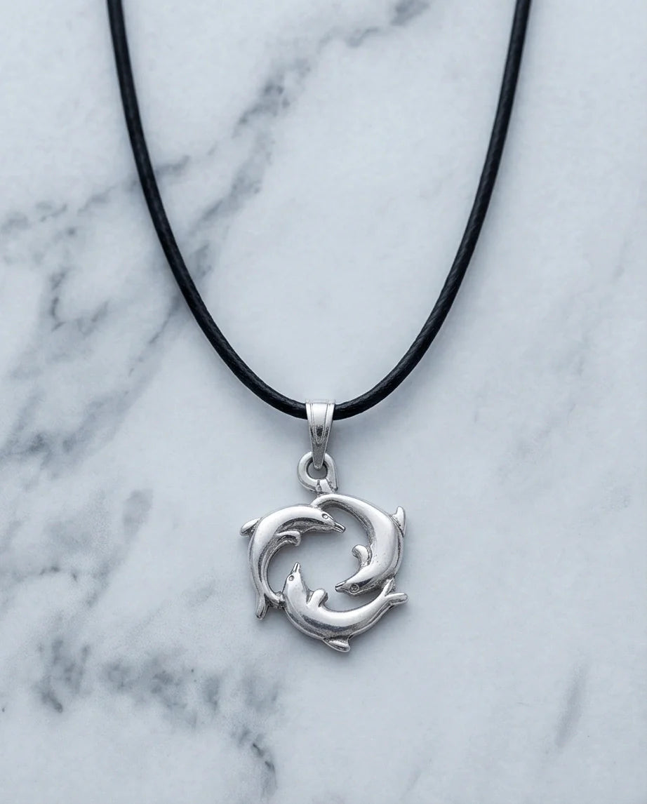 Silver Dolphin Circle Necklace