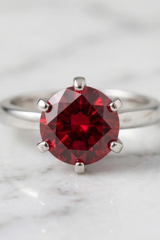 Sterling Silver Round-Cut Red Ruby Solitaire Ring
