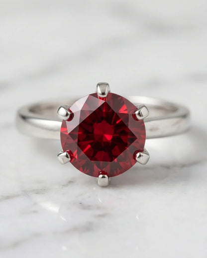 Sterling Silver Round-Cut Red Ruby Solitaire Ring