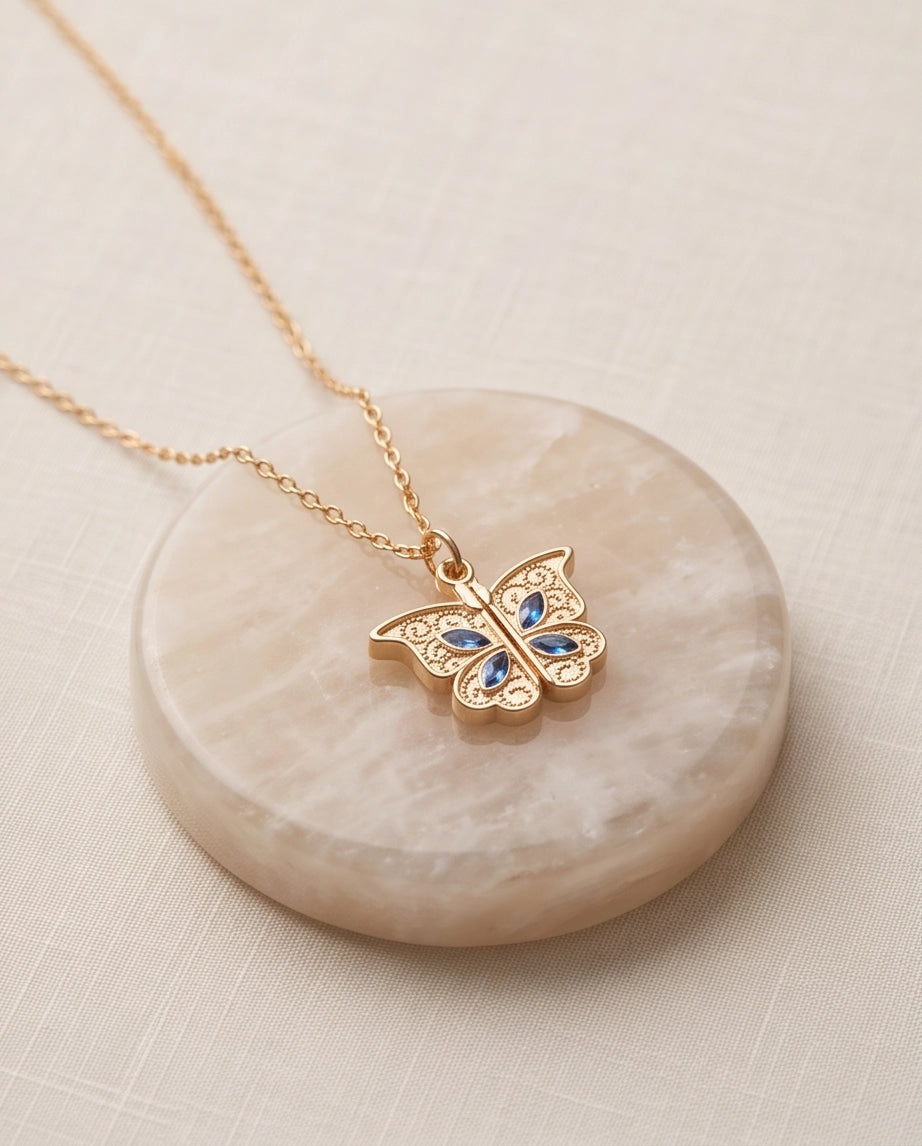 Gold Butterfly Secret Heart Pendant Necklace