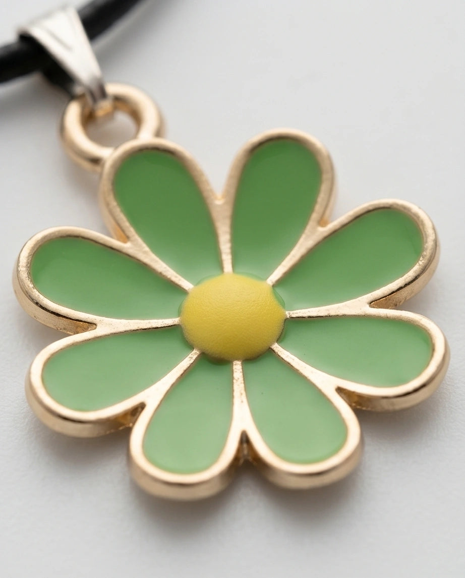 Gold and Light Green Daisy Necklace
