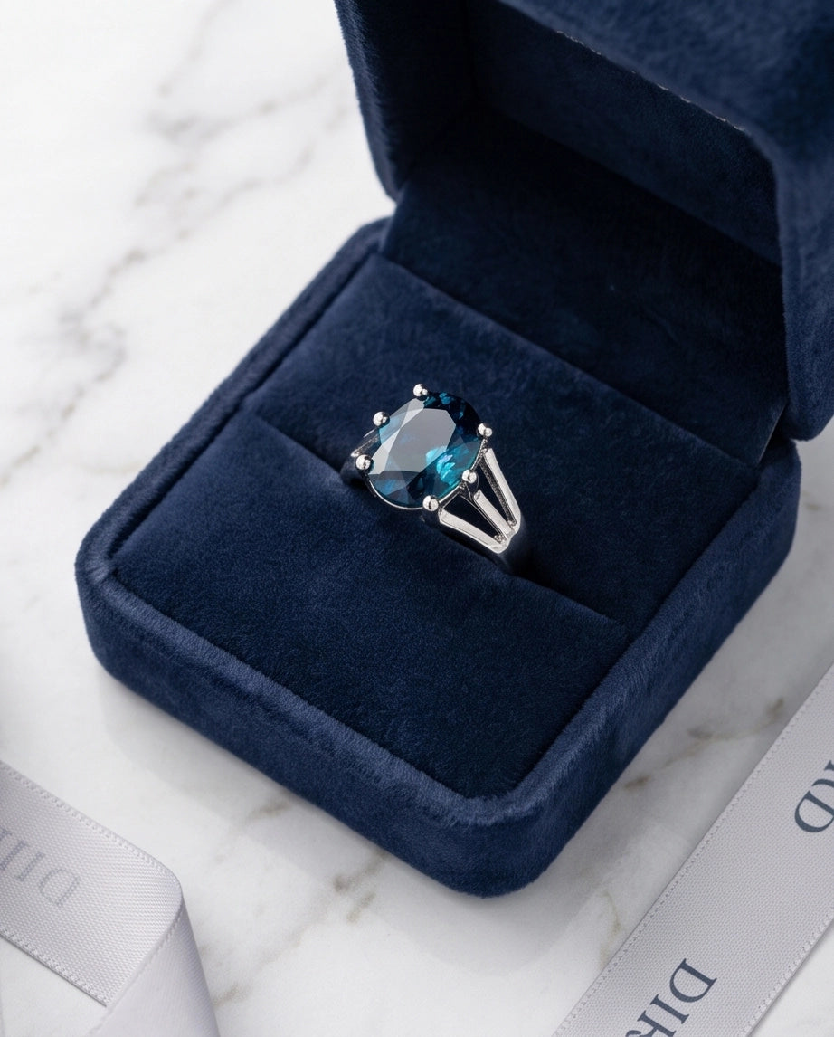 Silver Oval Sapphire Gemstone Solitaire Ring