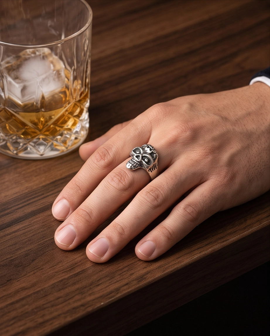 Carved Eyeball Skull Signet Ring