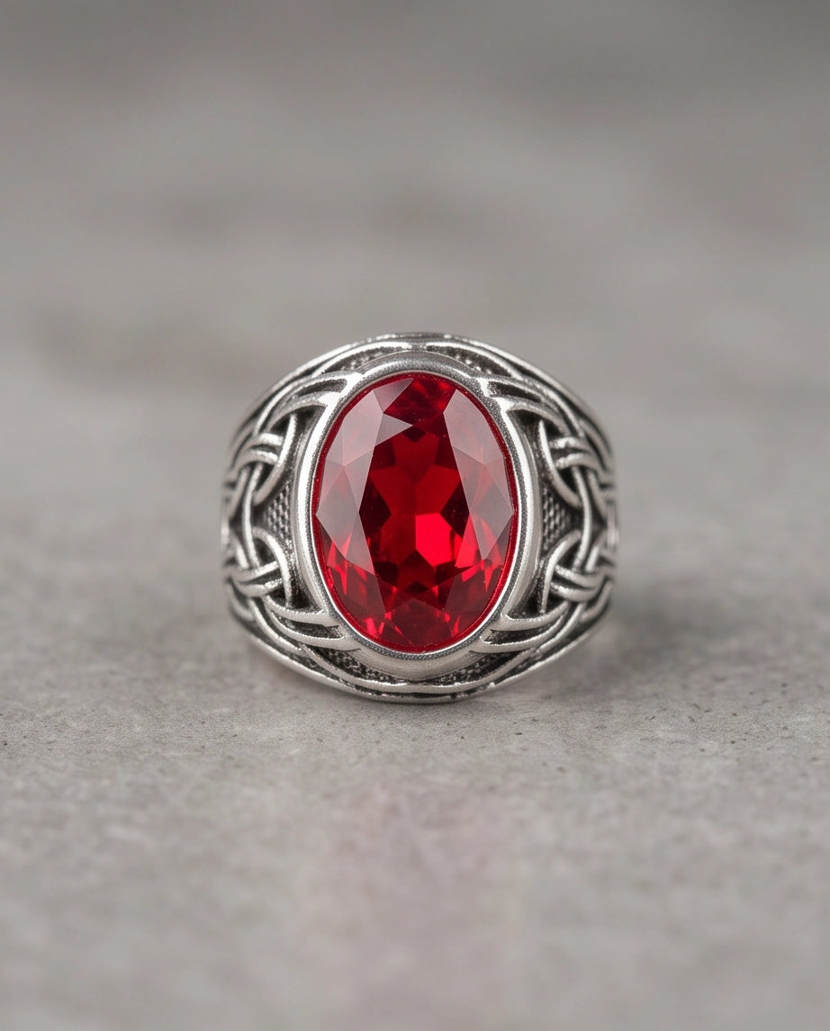 Ruby Gemstone Celtic Knotwork Silver Ring