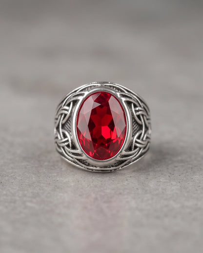 Ruby Gemstone Celtic Knotwork Silver Ring