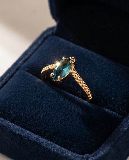 Vintage Gold Marquise London Blue Topaz Chevron Ring