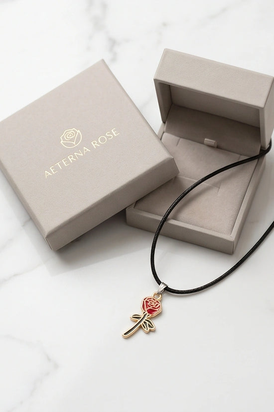 Gold and Red Blooming Rose Necklace