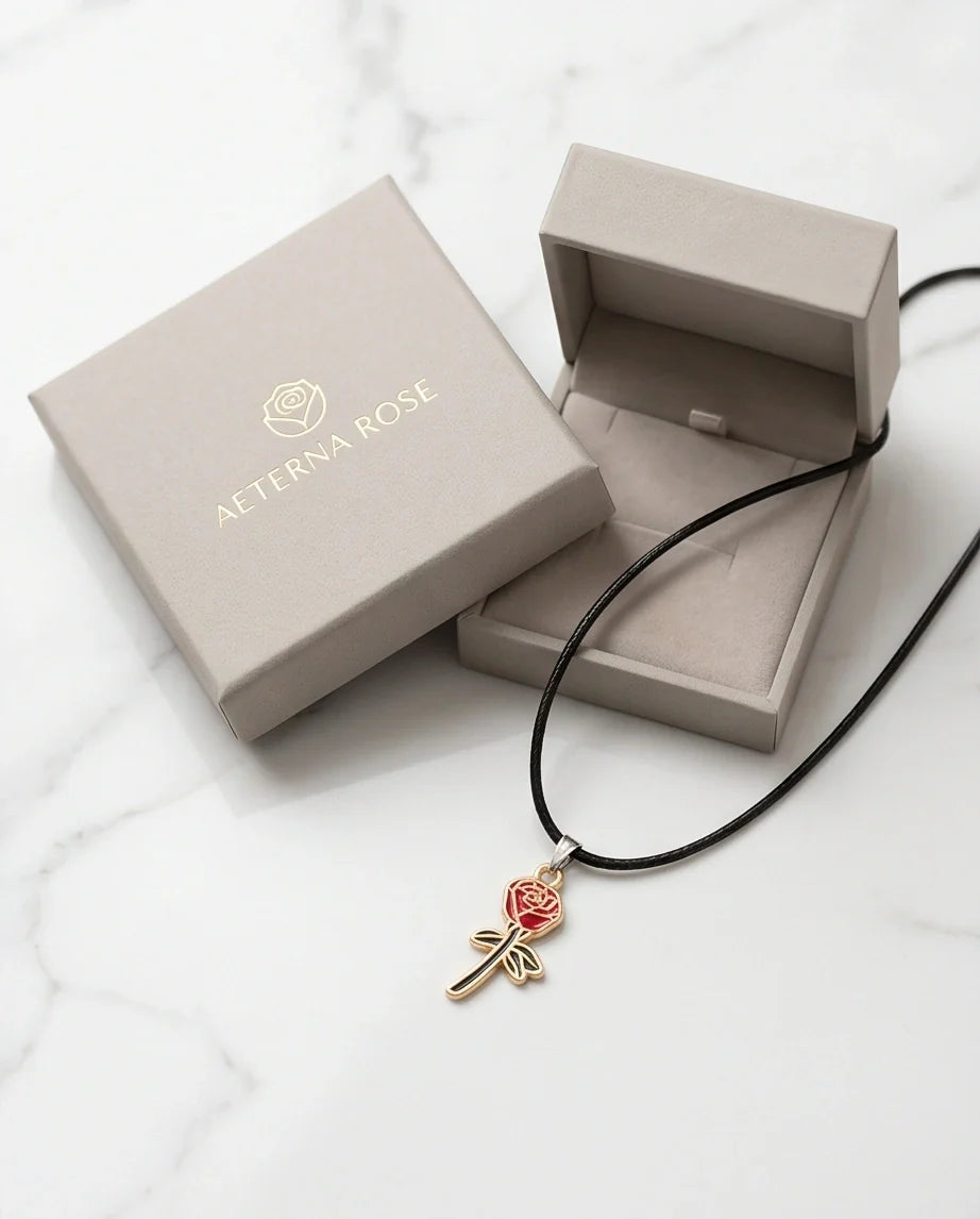 Gold and Red Blooming Rose Necklace