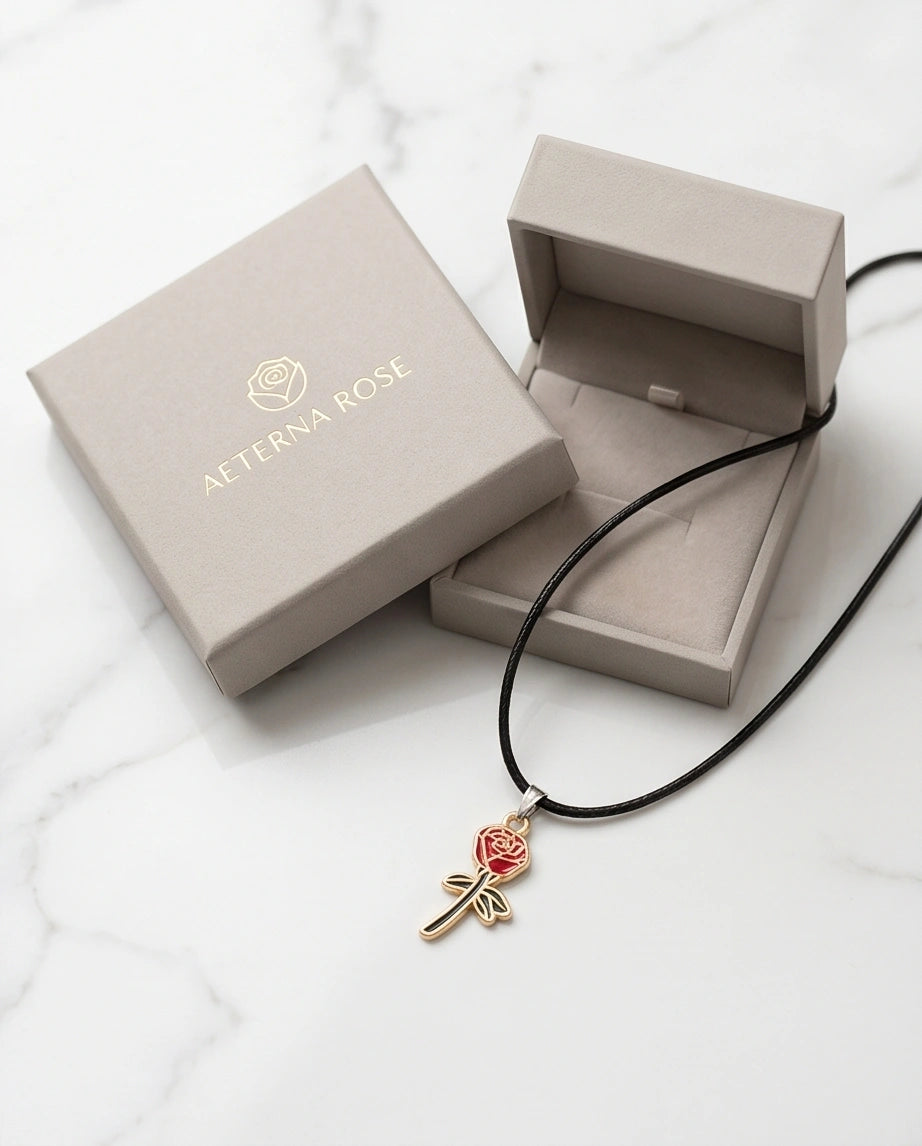 Gold and Red Blooming Rose Necklace