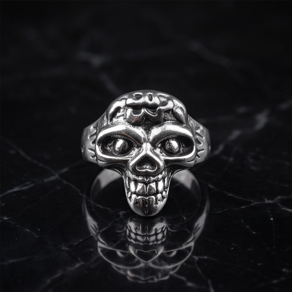 Carved Eyeball Skull Signet Ring