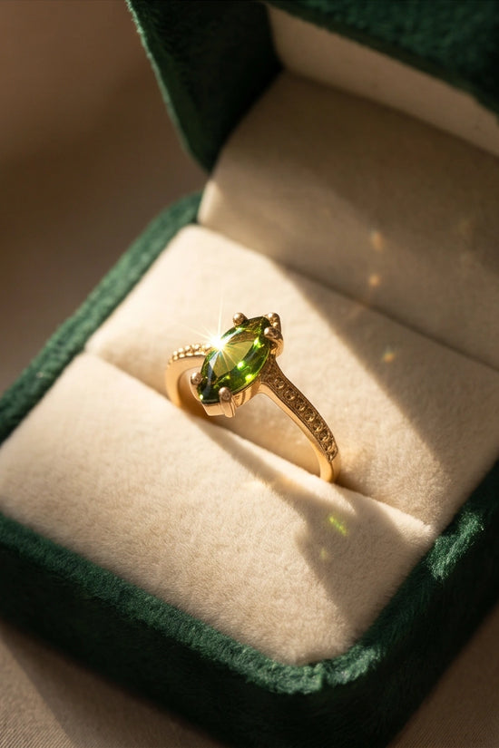Vintage Gold Marquise Emerald Gothic Granulation Ring