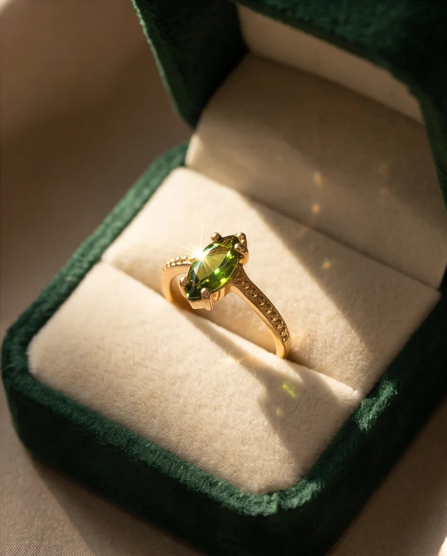 Vintage Gold Marquise Emerald Gothic Granulation Ring