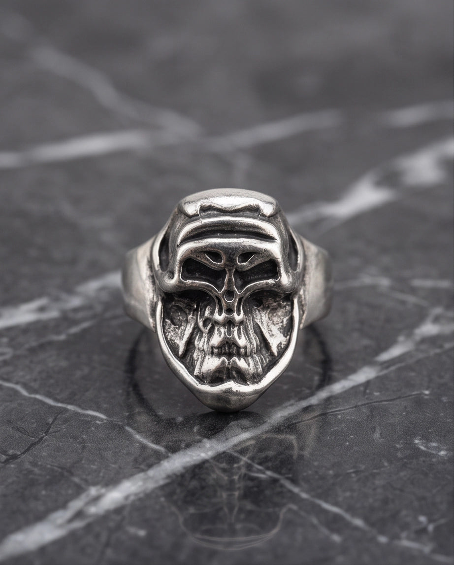 Masked Visor Sculpted Skull Signet Ring