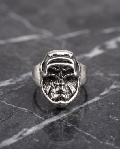 Masked Visor Sculpted Skull Signet Ring