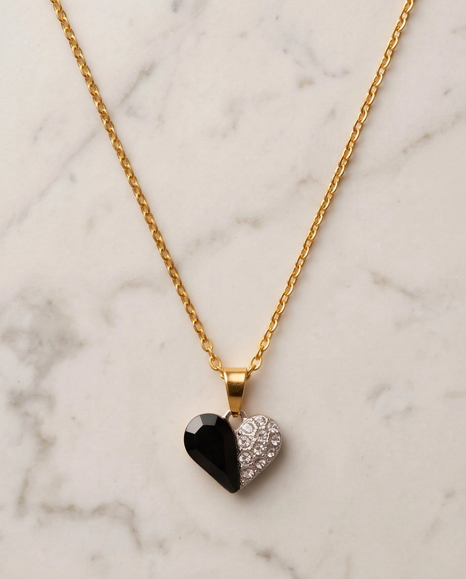 Silver Onyx Heart Pavé Pendant Necklace