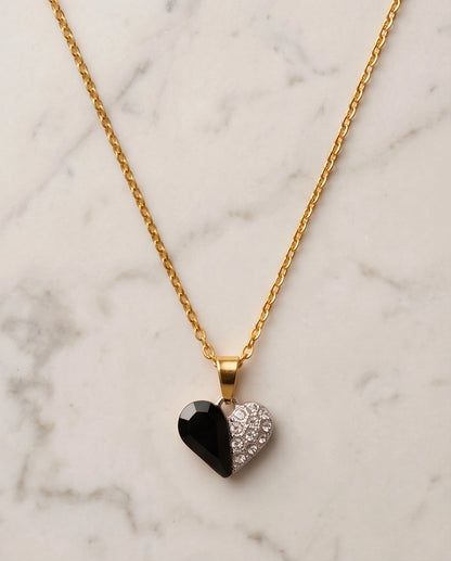 Silver Onyx Heart Pavé Pendant Necklace