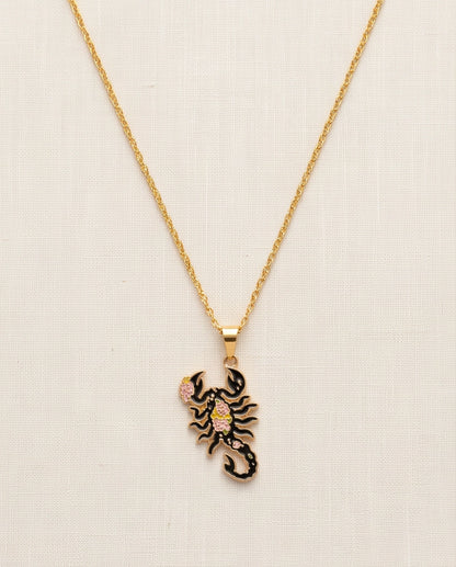 Gold Floral Scorpion Enamel Chain Necklace