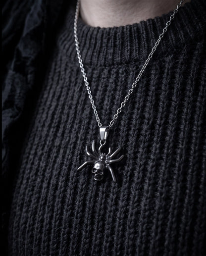 Black Spider Skull Motif Pendant Necklace