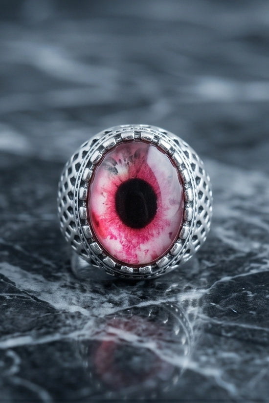 Vintage Sterling Silver Gothic Pink Eclipse Eye Ring