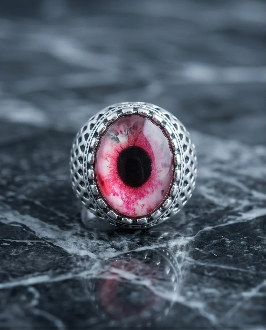 Vintage Sterling Silver Gothic Pink Eclipse Eye Ring
