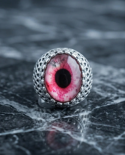 Vintage Sterling Silver Gothic Pink Eclipse Eye Ring