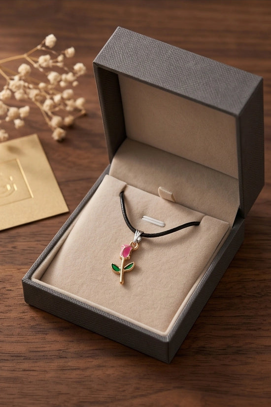 Gold and Pink Rose Pendant Necklace