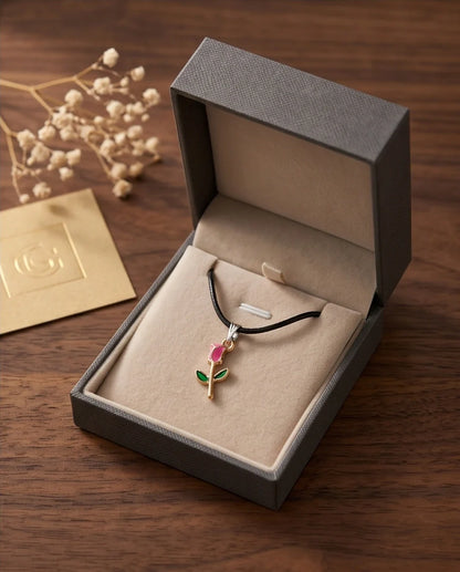 Gold and Pink Rose Pendant Necklace