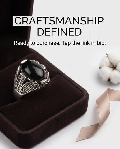 Obsidian Eclipse Stippled Signet Ring