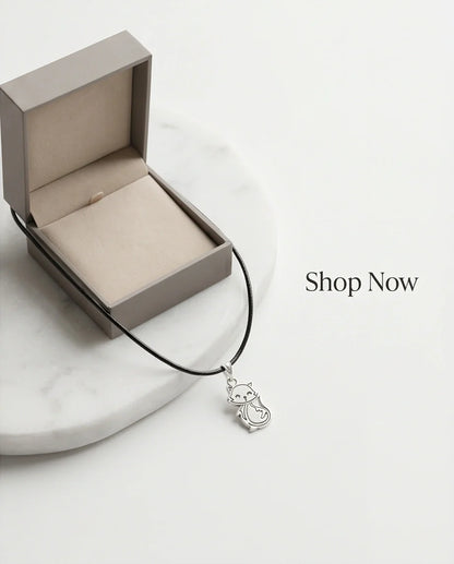 Silver Cute Cat Pendant Necklace