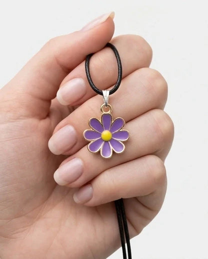 Vibrant Purple Daisy Enamel Pendant Necklace