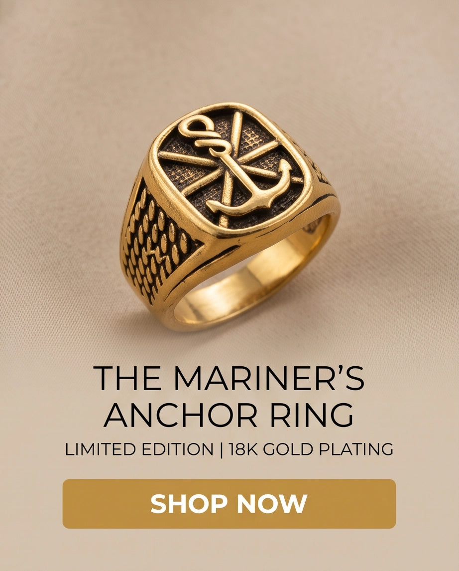 Anchor Sunburst Cushion Gold Signet Ring