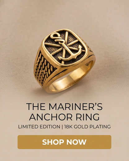 Anchor Sunburst Cushion Gold Signet Ring