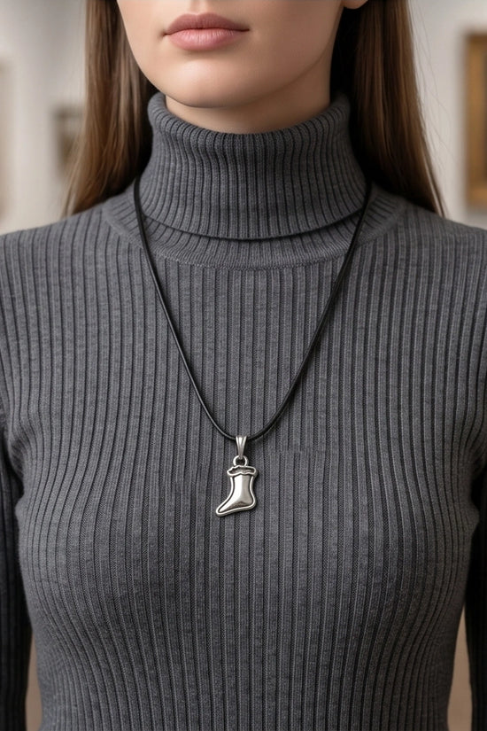 Silver Retro Stocking Pendant Necklace