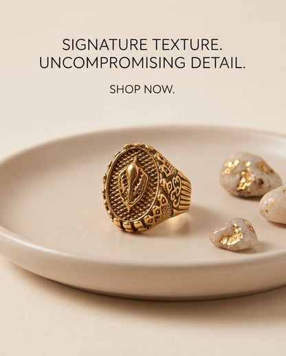 Sculptured Emblem Oval Gold Signet Ring