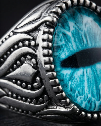 Vintage Sterling Silver Turquoise Dragon's Eye Statement Ring