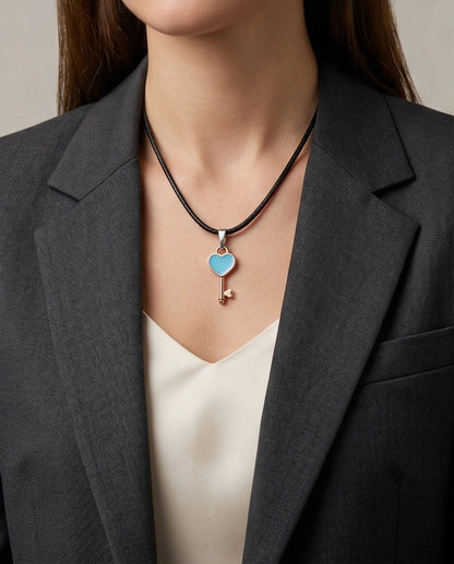 Gold and Turquoise Heart Key Pendant Necklace