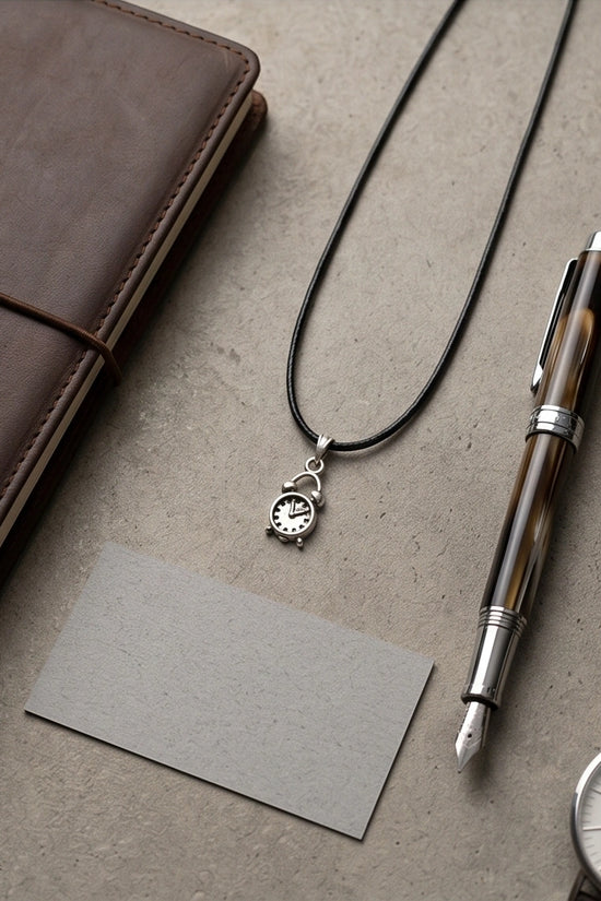 Silver Retro Alarm Clock Pendant Necklace