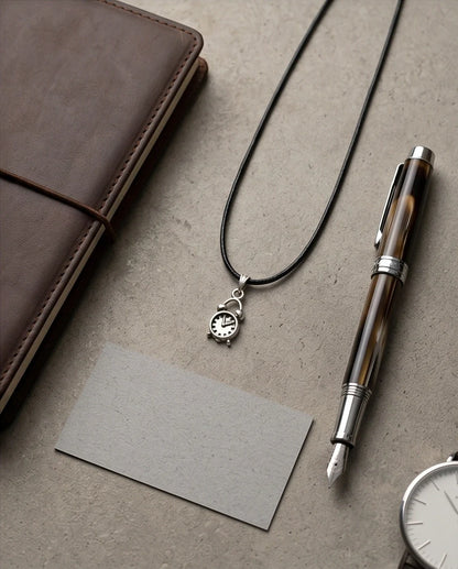 Silver Retro Alarm Clock Pendant Necklace
