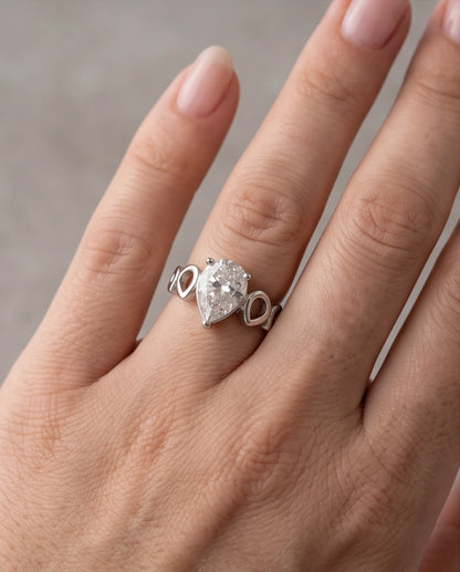 Clear Gemstone Prong-Set Teardrop Loop Silver Ring