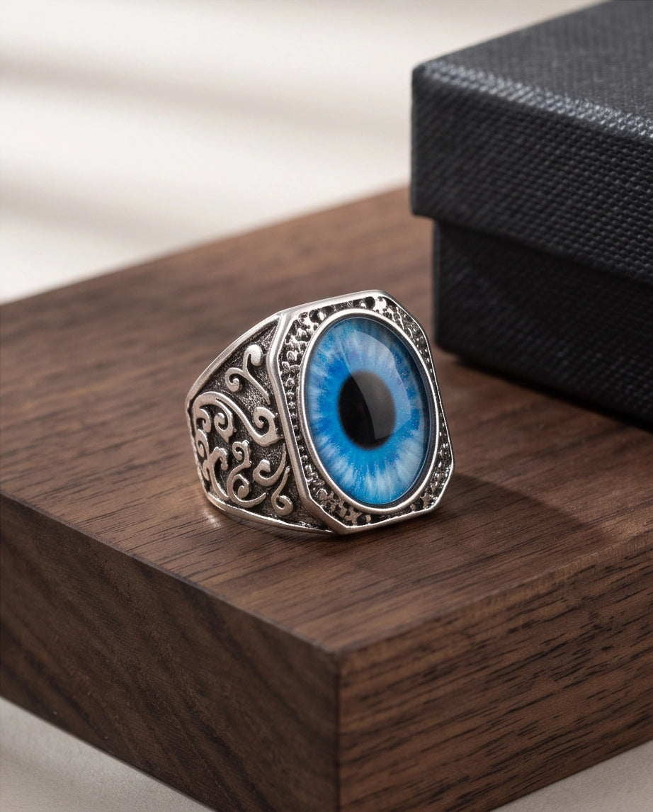 Azure Iris Filigree Octagonal Silver Ring