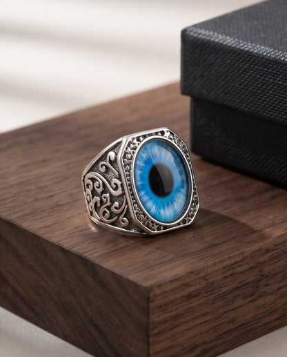 Azure Iris Filigree Octagonal Silver Ring