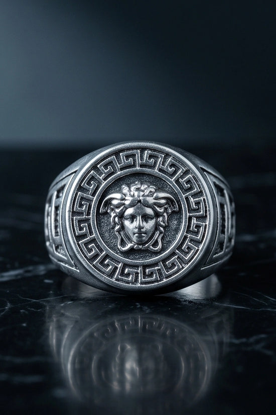 Vintage Silver Medusa Signet Ring