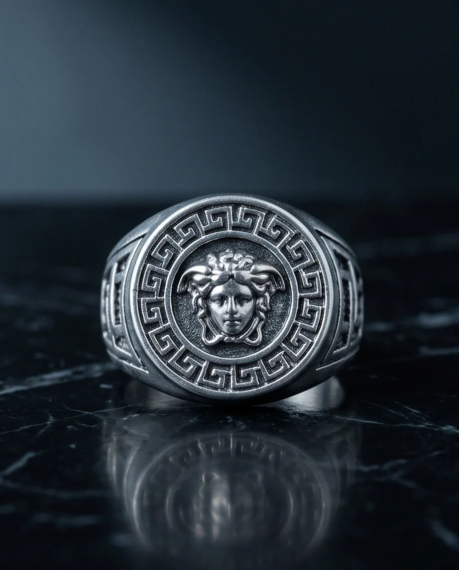 Vintage Silver Medusa Signet Ring