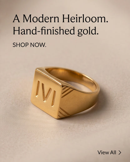 Roman Numeral Engraved Gold Signet Ring