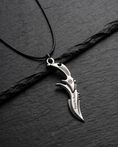 Engraved Silver Curved Dagger Cord Necklace