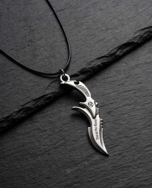 Engraved Silver Curved Dagger Cord Necklace