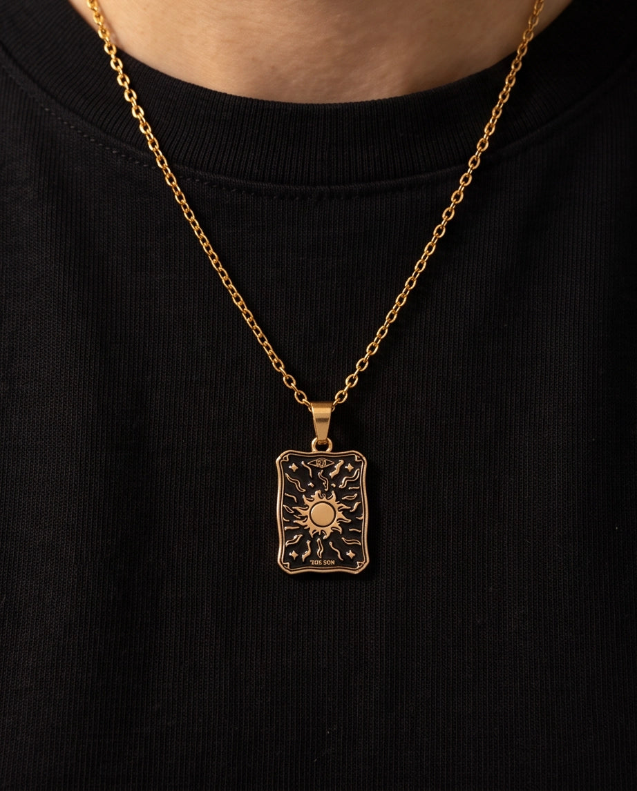 Gold "The Sun" Tarot Card Pendant Necklace
